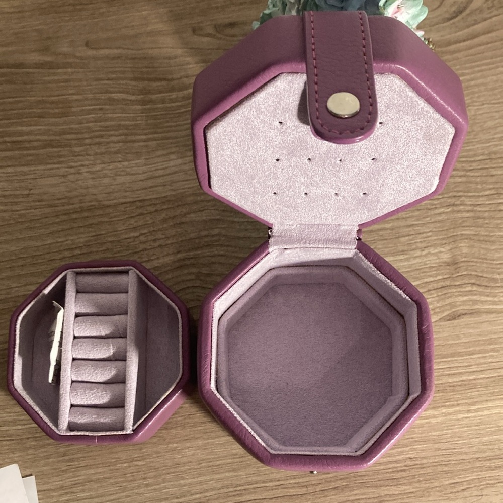 Guang Tong leather jewelry box Purple Hexagonal New no box - Picture 10 of 16